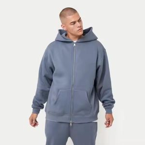 Sudadera con Capucha Oversize Azul para Hombre, 100% Algodón, Estampado Personalizado, Hombros Caídos, Cierre Frontal con Cremallera, Bolsillos Tipo Canguro y Dobladillo Acanalado - Product Image 1