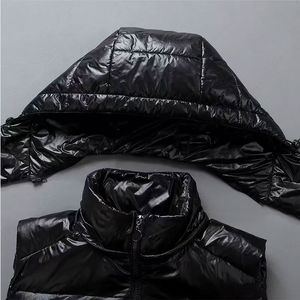 Gilet d'hiver sans manches brillant avec logo personnalisé Gilets pour hommes imperméables et brillants avec capuche - Product Image 3