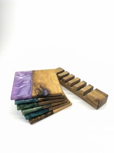 Vente en gros de sous-verres en résine et pierre de bois naturel fabriqués à la main, lot de 4 sous-verres modernes avec motif unique, - Product Image 2
