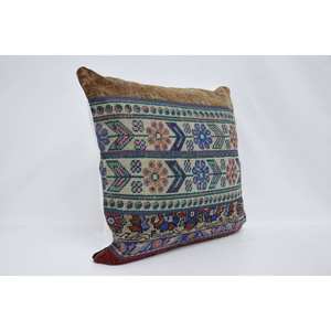 Multicolor Bohemian Vintage Pattern Wool Kantha 28x28 Inch Woven Decorative <b>Pillow</b> - Product Image 3