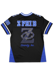 Zeta Phi Beta noir maillot de football bleu royal 100% polyester brodé bouclier avant dos manches col en V col rayé - Product Image 4