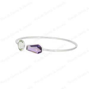 Pulsera ajustable de Plata de Ley 925 para mujer, excelente brazalete fino minimalista chapado en oro, ajuste de bisel de amatista para fiestas - Product Image 3