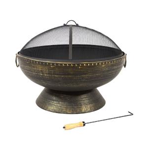 Brasero d'extérieur en acier fini professionnel pour bois, avec écran anti-étincelles, grille à bois et pique-foyer, rond - Product Image 1