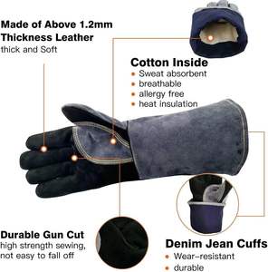 2025 nuevos guantes de extinción de incendios de seguridad Industrial guantes protectores antideslizantes de cuero dividido grueso para soldadura - Product Image 4