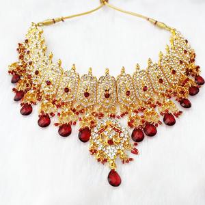 Indian Royal Zircon Gold Plated Classic Bridal Jewelry Set Women Wedding Traditional Elegance Regal Finish Ethnic Flower Design - Product Image 4
