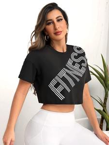 Camiseta de entrenamiento de compresión personalizada para mujer, Camiseta deportiva de manga corta para Yoga y Fitness, ropa deportiva transpirable de verano - Product Image 3