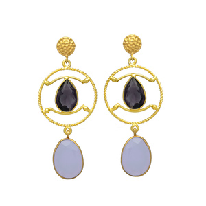 ต่างหูทองเหลืองชุบทองพร้อมอเมทิสต์ - Product Image 1