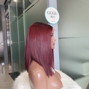 2024 prix de gros dentelle transparente bordeaux os droit dentelle avant perruques 100% vietnamien vierge cheveux humains noir partie centrale - Product Image 3