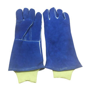 Guantes de soldadura de puño largo de cuero dividido de piel de vaca de diseño personalizado antiestático a prueba de fuego trabajo de seguridad incluido tallas XL - Product Image 1