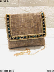 Designer Handmade Evening Ethnic Jute <b>Clutch</b> Bag for Ladies Handcrafted Bridal Plus Sling Elegant Evening Accessory - Product Image 4