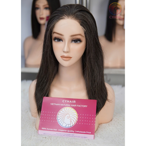 วิกผมตรงสีเกลือพริกไทยดำลูกไม้ไม่ผ่านกระบวนการ - Product Image 6