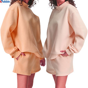 Sudaderas y Conjuntos Cortos Personalizados para Mujer, Sudadera de Cuello Redondo de Color Liso y Conjuntos de Shorts para Mujer, Tallas Grandes - Product Image 3