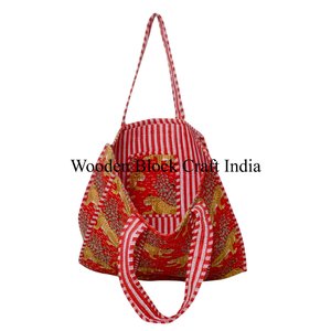 Sac fourre-tout matelassé en coton vintage imprimé en blocs de jungle fait à la main, écologique, logo personnalisé, fermeture éclair, hiver, printemps, été - Product Image 3