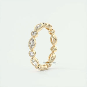 2.10 TC มาร์คีส์แหวนแต่งงานโมอิสและกลมตัดเพชรโมอิสใน14K ตัวเรือนทองคำสีเหลืองล้วนแหวนซ้อนสำหรับผู้หญิง - Product Image 5