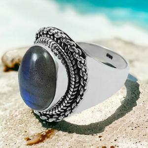Premium Top Quality Natural Labradorite Gemstone 925 Sterling <b>Silver</b> Oval Shape <b>Chunky</b> <b>Ring</b> Bohemian Handmade Jewelry Suppliers - Product Image 2