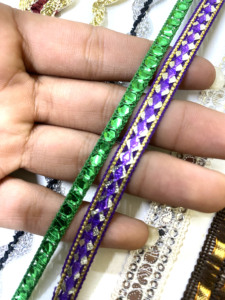 INDIAN DARK SKY CUSTOMIZED COLOR ETHNIC <b>SEQUINS</b> COTTON THREAD LACE TRIMMING 25MM SOFT for MUSLIM WOMEN WEAR DRESSES WHOLESALE - Product Image 6