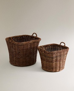 Ensemble de 2 paniers de rangement ronds en rotin naturel avec fonds coniques, écologiques, modernes et multi-usages - Product Image 3