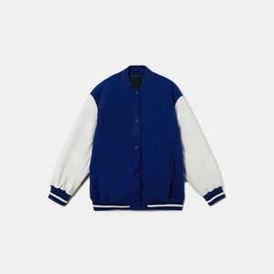 Veste universitaire décontractée pour femme en laine/nylon matelassée avec manches contrastées, surdimensionnée, manches en PU blanc, streetwear, vêtements d'extérieur - Product Image 2