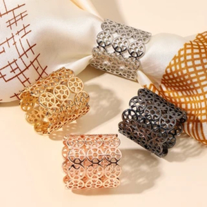 <b>Hammered</b> Texture Gold Metal Napkin Rings Set of 4 Elegant Brass Napkin <b>Holders</b> Modern Luxury Gold Toned Napkin Cuff Rings - Product Image 6