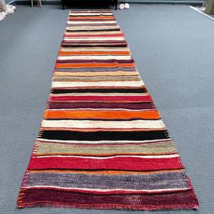 2.8x12.2 ft Vintage Rug, Turkish <b>Runner</b> Rug, <b>Red</b> Animal Print Wool Rug - Product Image 1