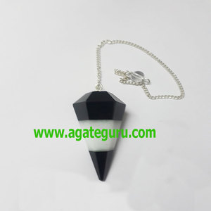 Producto de Reiki curativo de péndulo de piedras preciosas de cono blanco y negro de la India - Product Image 1