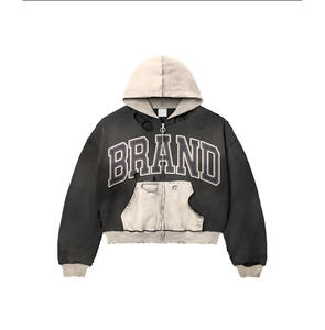 Dernière coupe Boxy Sweat à capuche zippé surdimensionné en détresse délavé à l'acide Sweat à capuche vintage pour homme en éponge française lourde délavée - Product Image 5