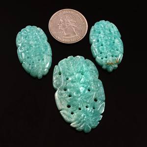 Fabricant direct de l'Inde Amazonite naturelle Ensemble de bijoux en pierres précieuses vertes-Collier ovale sculpté de trois pièces avec pierres précieuses en vrac - Product Image 2