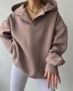Haute qualité femmes longue surdimensionné Streetwear à capuche confortable hiver mode pull coton polaire goutte épaule coupe ample - Product Image 5