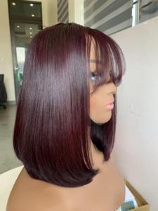 Colored <b>Human</b> Hair Extensions 8" Length Machine Double Weft Frontal Silky Straight Fringe Bangs <b>Wigs</b> - Product Image 1