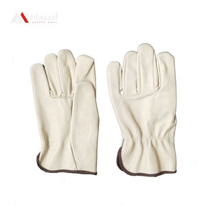 Guantes de conductor amarillos de grano de vaca de alta calidad para hombres, guantes protectores de mano mecánicos de construcción de trabajo de seguridad impermeables para - Product Image 1