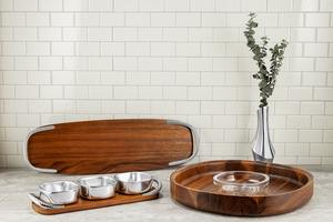 Plateau de service en bois d'acacia, plateau à fromage tressé - Product Image 3