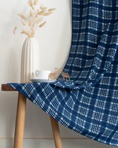 Hand Block Printed Handmade Gingham Check Window <b>Curtain</b> 100% Cotton Navy Blackout <b>Curtains</b> - Product Image 3