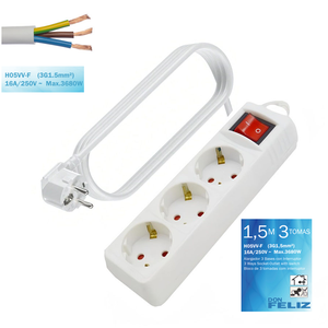 Regleta de 3 enchufes con interruptor 16A/250V 3680W, longitud 15/3/5m, color blanco, Don Feliz, para uso general - Product Image 1