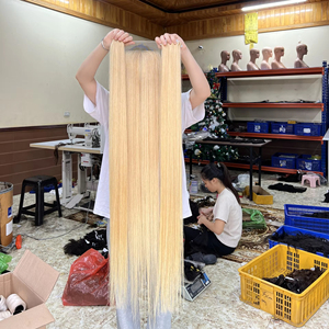 613 cheveux humains vierges blonds 613 faisceaux de cheveux alignés sur les cuticules avec des cheveux humains vierges blonds frontaux 613 faisceaux avec fermeture - Product Image 1