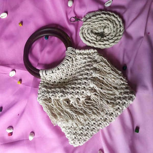Sac de plage d'été en macramé fait à la main de bohème personnalisé sac à main de style vintage pour femmes pour la plage sac d'herbe de mer - Product Image 1