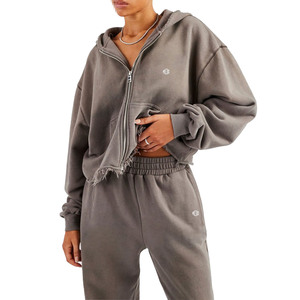Ensemble de survêtement décontracté pour femme avec sweat à capuche zippé et pantalon de jogging en molleton, coupe ample, tissu doux, pour la production en gros OEM - Product Image 2