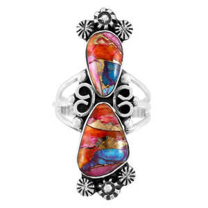 Bague Turquoise Naturel Kingman Rose Dahlia Turquoise Multicolore Turquoise Naturel Rose Épineux Oyster Bague En Laiton Bague À La Main - Product Image 3