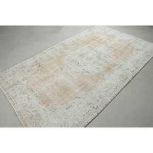 พรมวินเทจตุรกี ขนาดใหญ่ 5.1x8.6 ฟุต (155x263 ซม.) พรมขนสัตว์สีขาวลายนามธรรม - Product Image 4