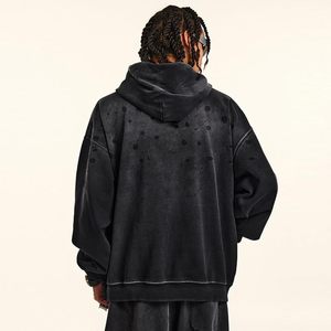 <b>Mens</b> Vintage <b>Black</b> Oversized Hoodie with Splatter Effect Best Quality Hoodie With Reasonable Price Modern Streetwear - Product Image 3