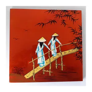 Peintures traditionnelles à laque de style vietnamien, art mural suspendu, vente en gros, décoration de luxe pour la maison