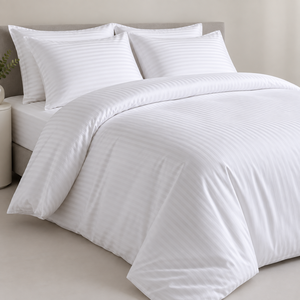 White Cotton <b>Satin</b> <b>Duvet</b> Cover <b>Set</b> with Hotel Flap 220x240+20 cm 240TC Striped - Product Image 3