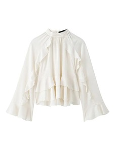 2025 printemps volants pli Blouse femmes élégant coton Blouses pour femmes à manches longues chemises et chemisiers femme hauts - Product Image 2