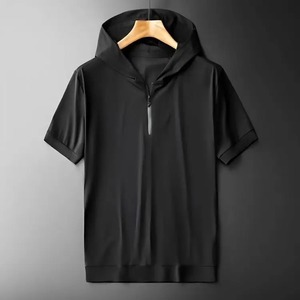 2024 New <b>Summer</b> Silk Short Sleeve Casual Sports T-shirt Men's Hooded <b>Thin</b> Sweater Loose <b>Hoodie</b> <b>for</b> Men - Product Image 2