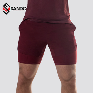 Wholesale High Quality Men's Gym Shorts Double <b>Layer</b> Mesh Custom Logo Elastic Waist Fitness Shorts Pocket Casual Anti-Wrinkle - Product Image 4