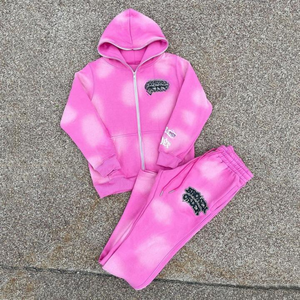 Precio barato lavado ácido cremallera Sudadera con capucha pantalón chándales 100% algodón logotipo personalizado ropa de calle Sun Fade chándal - Product Image 5