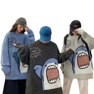 Unisex Large <b>Turtleneck</b> Knitwear <b>Sweater</b> Shark Pattern Hoodie Embroidery Casual Winter Heat Print Logo Mens Knitted Clothing - Product Image 2