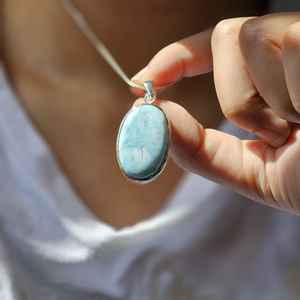 จี้เงินแท้ทรงรีประดับลาร์ิมาร์สวยงาม - คุณภาพดีที่สุดและเป็นของขวัญขายดี - Product Image 4