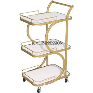 Trending Pattern Llegada Carro de servicio de metal de forma redonda de 2 niveles para hoteles y restaurantes a precio competitivo de la India - Product Image 2