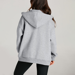 Sweatshirt à capuche décontracté pour femmes avec fermeture éclair complète épaule tombante hanche hanche respirant anti-rides sweats à capuche pour femmes avec poche - Product Image 2