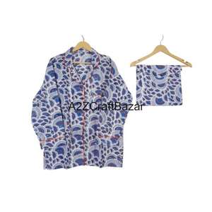 Classy Indian 100% Pure Cotton <b>Pyjamas</b> Womens Cotton Pj Set Soft Cotton Trousers Shirts Sets Design Sleep Wear Suits - Product Image 2